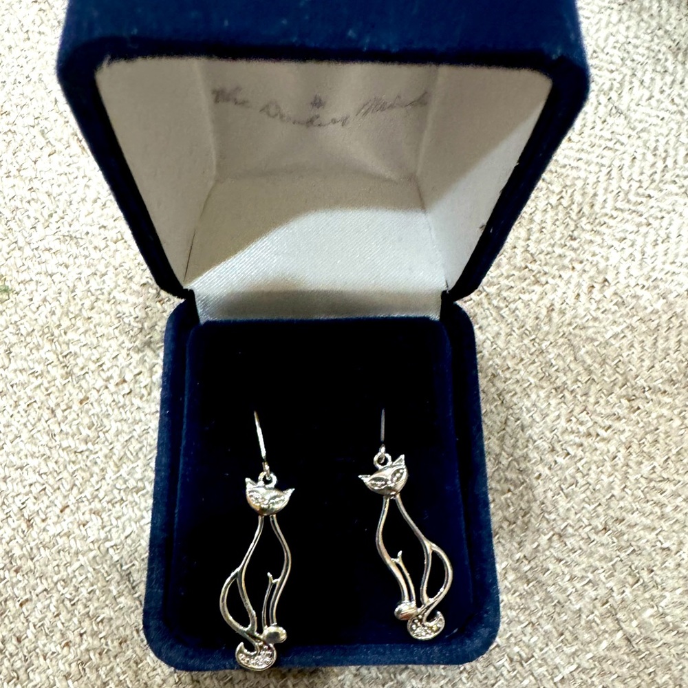 Sterling silver hook cat earrings